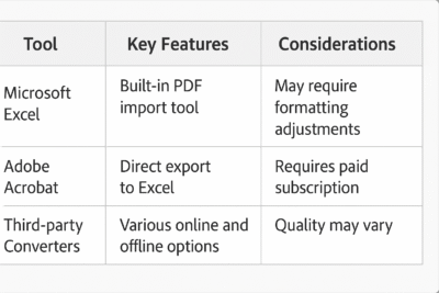 PDF to Excel convert tools comparison chart