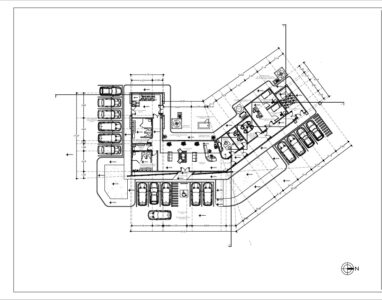 "AutoCAD layout preview of full building plan with clear geometry."